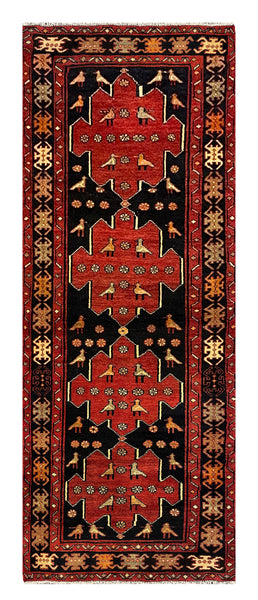 27468-Hamadan Hand-Knotted/Handmade Persian Rug/Carpet Tribal/Nomadic Authentic/ Size: 9'6" x 3'7"/290cm x 109cm