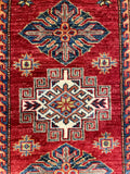 27770-Royal Kazak Hand-Knotted/Handmade Afghan Rug/Carpet Tribal/Nomadic Authentic/ Size: 5'9" x 2'0"/175m x 61cm