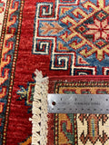 27770-Royal Kazak Hand-Knotted/Handmade Afghan Rug/Carpet Tribal/Nomadic Authentic/ Size: 5'9" x 2'0"/175m x 61cm