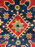 27798-Kazak Hand-Knotted/Handmade Afghan Rug/Carpet Tribal/Nomadic Authentic/ Size: 5'10" x 3'9"/178m x 114cm
