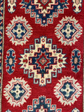 27802-Kazak Hand-Knotted/Handmade Afghan Rug/Carpet Tribal/Nomadic Authentic/ Size: 6'6" x 2'6"/198m x 76cm