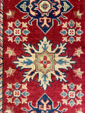 27799-Kazak Hand-Knotted/Handmade Afghan Rug/Carpet Tribal/Nomadic Authentic/ Size: 6'5" x 2'6"/196m x 76cm