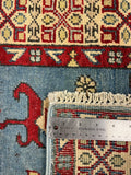 27803-Kazak Hand-Knotted/Handmade Afghan Rug/Carpet Tribal/Nomadic Authentic/ Size: 6'5" x 2'7"/196m x 79cm
