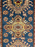 27779-Royal Kazak Hand-Knotted/Handmade Afghan Rug/Carpet Tribal/Nomadic Authentic/ Size: 8'4" x 2'6"/254cm x 76cm