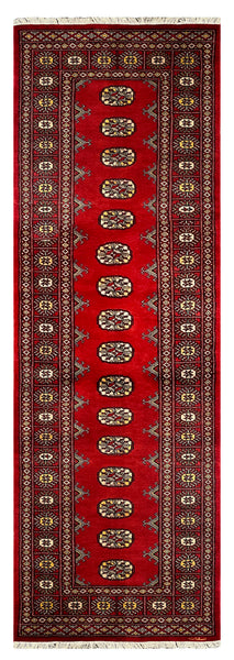 27601-Bokhara Hand-Knotted/Handmade Pakistani Rug/Carpet Tribal/Nomadic Authentic/ Size: 8'0" x 2'6"/244 cm × 76 cm