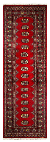 27601-Bokhara Hand-Knotted/Handmade Pakistani Rug/Carpet Tribal/Nomadic Authentic/ Size: 8'0" x 2'6"/244 cm × 76 cm