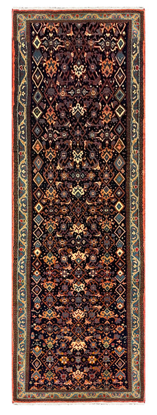 27441-Hamadan Hand-Knotted/Handmade Persian Rug/Carpet Tribal/Nomadic Authentic/ Size: 9'9" x 3'1"/297cm x 94cm