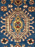 27780-Kazak Hand-Knotted/Handmade Afghan Rug/Carpet Tribal/Nomadic Authentic/ Size: 8'4" x 2'6"/254cm x 76cm