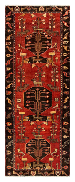 27435-Hamadan Hand-Knotted/Handmade Persian Rug/Carpet Tribal/Nomadic Authentic/ Size: 9'4" x 3'4"/284cm x 102cm