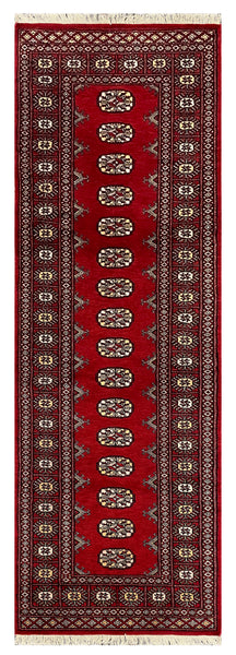 27606-Bokhara Hand-Knotted/Handmade Pakistani Rug/Carpet Tribal/Nomadic Authentic/ Size: 8'1" x 2'6"/246 cm × 76 cm