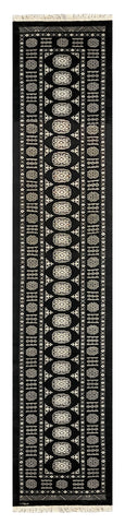 27597-Bokhara Hand-Knotted/Handmade Pakistani Rug/Carpet Tribal/Nomadic Authentic/ Size: 11'9" x 2'4"/358 cm × 71 cm