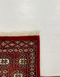 27604-Bokhara Hand-Knotted/Handmade Pakistani Rug/Carpet Tribal/Nomadic Authentic/ Size: 7'9" x 2'6"/236 cm × 76 cm