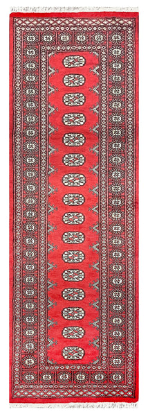 27605-Bokhara Hand-Knotted/Handmade Pakistani Rug/Carpet Tribal/Nomadic Authentic/ Size: 7'7" x 2'6"/231 cm × 76 cm