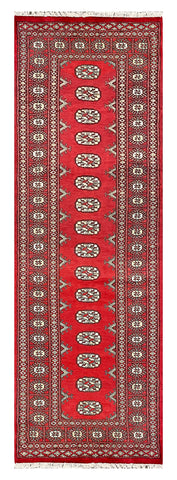 27604-Bokhara Hand-Knotted/Handmade Pakistani Rug/Carpet Tribal/Nomadic Authentic/ Size: 7'9" x 2'6"/236 cm × 76 cm