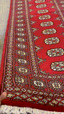 27604-Bokhara Hand-Knotted/Handmade Pakistani Rug/Carpet Tribal/Nomadic Authentic/ Size: 7'9" x 2'6"/236 cm × 76 cm