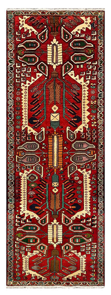 27437-Hamadan Hand-Knotted/Handmade Persian Rug/Carpet Tribal/Nomadic Authentic/ Size: 9'6" x 3'4"/290cm x 102cm