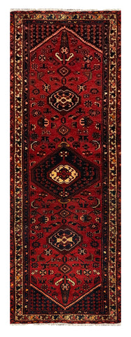 27457-Hamadan Hand-Knotted/Handmade Persian Rug/Carpet Tribal/Nomadic Authentic/ Size: 9'10" x 3'4"/300cm x 102cm