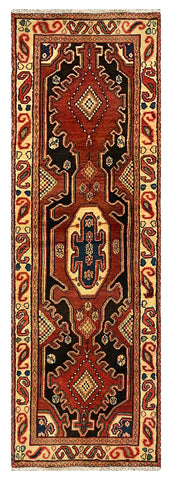 27430-Hamadan Hand-Knotted/Handmade Persian Rug/Carpet Tribal/Nomadic Authentic/ Size: 10'0" x 3'3"/305cm x 99cm