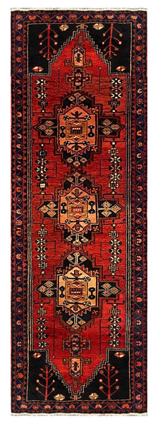 27443-Hamadan Hand-Knotted/Handmade Persian Rug/Carpet Tribal/Nomadic Authentic/ Size: 9'8" x 3'4"/295cm x 102cm