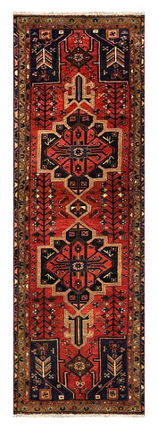 27466-Hamadan Hand-Knotted/Handmade Persian Rug/Carpet Tribal/Nomadic Authentic/ Size: 10'1" x 3'3"/307cm x 99cm