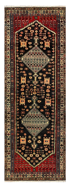 27433-Hamadan Hand-Knotted/Handmade Persian Rug/Carpet Tribal/Nomadic Authentic/ Size: 9'8" x 3'3"/295cm x 99cm