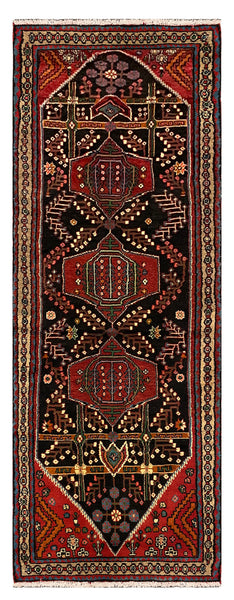 27423-Hamadan Hand-Knotted/Handmade Persian Rug/Carpet Tribal/Nomadic Authentic/ Size: 9'4" x 3'4"/284cm x 102cm