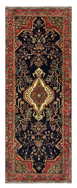 27426-Hamadan Hand-Knotted/Handmade Persian Rug/Carpet Tribal/Nomadic Authentic/ Size: 9'6" x 3'6"/290cm x 107cm