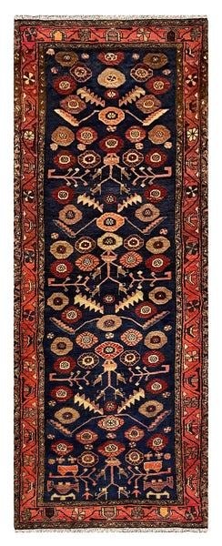 27424-Hamadan Hand-Knotted/Handmade Persian Rug/Carpet Tribal/Nomadic Authentic/ Size: 10'8" x 3'6"/325cm x 107cm