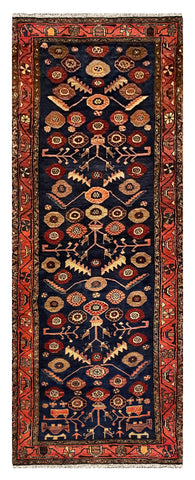27424-Hamadan Hand-Knotted/Handmade Persian Rug/Carpet Tribal/Nomadic Authentic/ Size: 10'8" x 3'6"/325cm x 107cm