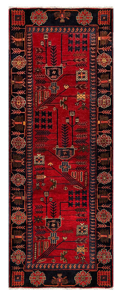 27459-Hamadan Hand-Knotted/Handmade Persian Rug/Carpet Tribal/Nomadic Authentic/ Size: 9'6" x 3'6"/290cm x 107cm