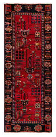 27459-Hamadan Hand-Knotted/Handmade Persian Rug/Carpet Tribal/Nomadic Authentic/ Size: 9'6" x 3'6"/290cm x 107cm