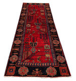 27459-Hamadan Hand-Knotted/Handmade Persian Rug/Carpet Tribal/Nomadic Authentic/ Size: 9'6" x 3'6"/290cm x 107cm