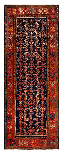 27469-Hamadan Hand-Knotted/Handmade Persian Rug/Carpet Tribal/Nomadic Authentic/ Size: 10'8" x 3'11"/325cm x 119cm