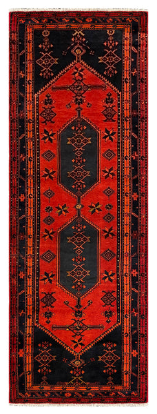 27467-Hamadan Hand-Knotted/Handmade Persian Rug/Carpet Tribal/Nomadic Authentic/ Size: 10'1" x 3'5"/307cm x 104cm