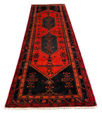 27467-Hamadan Hand-Knotted/Handmade Persian Rug/Carpet Tribal/Nomadic Authentic/ Size: 10'1" x 3'5"/307cm x 104cm