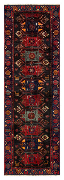 27448-Hamadan Hand-Knotted/Handmade Persian Rug/Carpet Tribal/Nomadic Authentic/ Size: 9'7" x 3'1"/292cm x 94cm