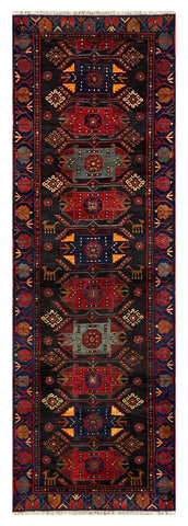 27448-Hamadan Hand-Knotted/Handmade Persian Rug/Carpet Tribal/Nomadic Authentic/ Size: 9'7" x 3'1"/292cm x 94cm