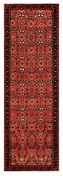 27449-Hamadan Hand-Knotted/Handmade Persian Rug/Carpet Tribal/Nomadic Authentic/ Size: 9'8" x 3'3"/295cm x 99cm