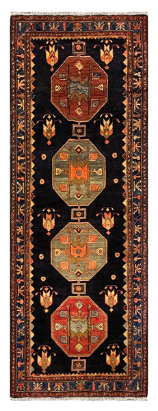 27465-Hamadan Hand-Knotted/Handmade Persian Rug/Carpet Tribal/Nomadic Authentic/ Size: 9'0" x 3'10"/274cm x 117cm