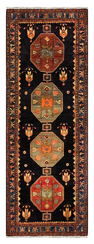 27465-Hamadan Hand-Knotted/Handmade Persian Rug/Carpet Tribal/Nomadic Authentic/ Size: 9'0" x 3'10"/274cm x 117cm