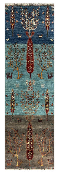 27792-Chobi Ziegler Handmade/Hand-knotted Afghan Rug/Carpet Tribal/Nomadic Authentic/ Size: 9'3" x 2'7" / 282cm x 79cm