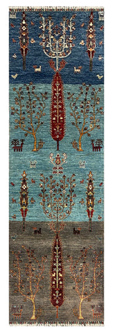 27792-Chobi Ziegler Handmade/Hand-knotted Afghan Rug/Carpet Tribal/Nomadic Authentic/ Size: 9'3" x 2'7" / 282cm x 79cm