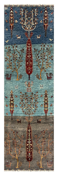 27791-Chobi Ziegler Handmade/Hand-knotted Afghan Rug/Carpet Tribal/Nomadic Authentic/ Size: 9'3" x 2'7" / 282cm x 79cm