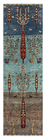 27791-Chobi Ziegler Handmade/Hand-knotted Afghan Rug/Carpet Tribal/Nomadic Authentic/ Size: 9'3" x 2'7" / 282cm x 79cm