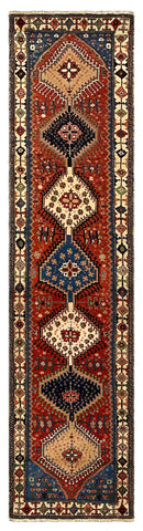 27347-Yalameh Hand-Knotted/Handmade Persian Rug/Carpet Tribal/Nomadic Authentic/ Size: 10'5" x 2'7"/318cm x 80cm