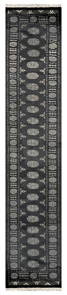 27515-Bokhara Hand-Knotted/Handmade Pakistani Rug/Carpet Tribal/Nomadic Authentic/ Size: 13'0" x 2'6"/396 cm × 76 cm