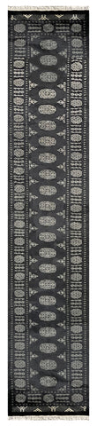 27515-Bokhara Hand-Knotted/Handmade Pakistani Rug/Carpet Tribal/Nomadic Authentic/ Size: 13'0" x 2'6"/396 cm × 76 cm