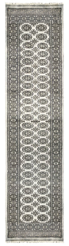 27619-Bokhara Hand-Knotted/Handmade Pakistani Rug/Carpet Tribal/Nomadic Authentic/ Size: 9'8" x 2'6"/295cm ×76cm