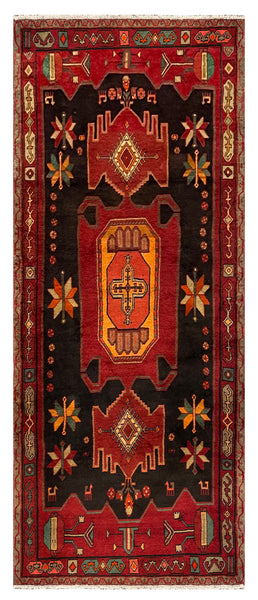 27429-Hamadan Hand-Knotted/Handmade Persian Rug/Carpet Tribal/Nomadic Authentic/ Size: 10'3" x 4'2"/312cm x 127cm