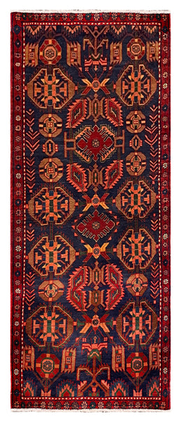 27446-Hamadan Hand-Knotted/Handmade Persian Rug/Carpet Tribal/Nomadic Authentic/ Size: 8'8" x 3'6"/264cm x 107cm